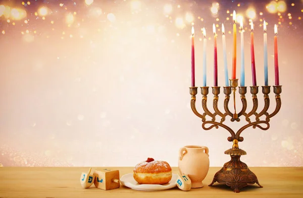 Obrázek Židovský Svátek Chanuka Pozadí Menora Tradiční Svícny Svíčky Glitter — Stock fotografie