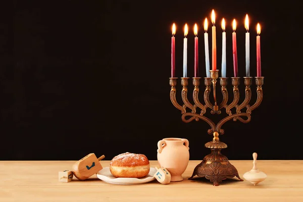 Afbeelding Van Joodse Vakantie Hanukkah Achtergrond Met Menora Traditionele Kandelaar — Stockfoto