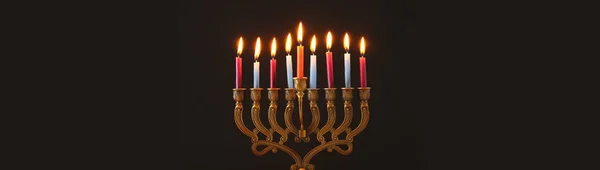 Image Jewish Holiday Hanukkah Background Menorah Traditional Candelabra Candles — Stock Photo, Image