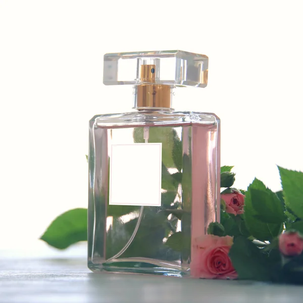 Imagen Elegante Botella Perfume Foto Luz Trasera — Foto de Stock