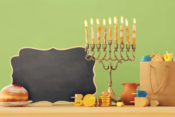 Imagen Vacaciones Judías Hanukkah Fondo Con Menorah Candelabro Tradicional —  Fotos de Stock