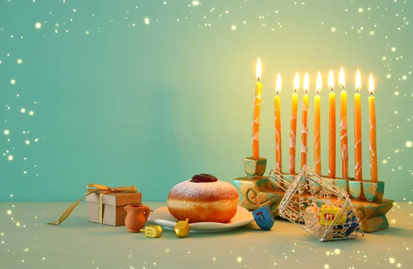 Εικόνα Της Εβραϊκής Διακοπές Hanukkah Φόντο Menorah Παραδοσιακό Μανουάλια — Φωτογραφία Αρχείου