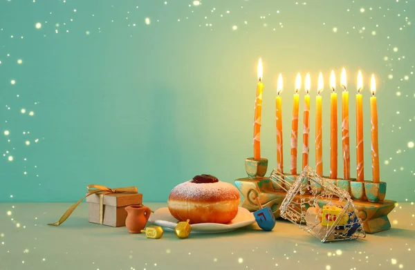 Image Jewish Holiday Hanukkah Background Menorah Traditional Candelabra — Stock Photo, Image