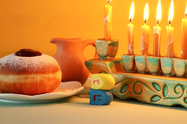 Bilden Judiska Högtiden Hanukkah Bakgrund Med Menorah Traditionella Kandelabrar — Stockfoto
