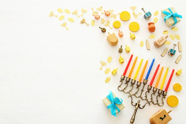 Vista Dall Alto Immagine Della Vacanza Ebraica Hanukkah Sfondo Con — Foto Stock