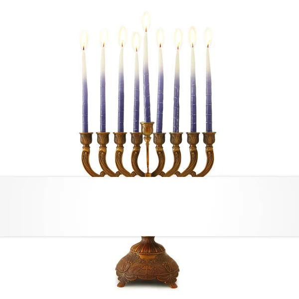 Imagem Férias Judaicas Hanukkah Com Menorah Candelabro Tradicional Isolado Branco — Fotografia de Stock