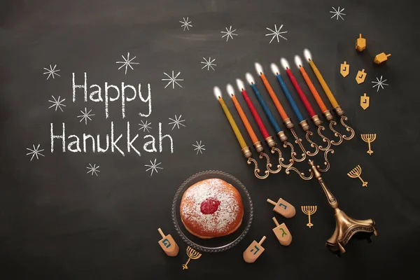 Afbeelding Van Joodse Vakantie Hanukkah Achtergrond Met Traditionele Spinnig Top — Stockfoto