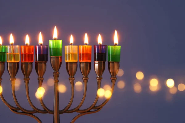 Immagine Della Vacanza Ebraica Hanukkah Sfondo Con Menorah Candelabro Tradizionale — Foto Stock