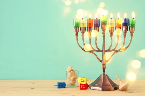 Imagen Vacaciones Judías Fondo Hanukkah Con Menorah Candelabros Tradicionales Velas — Foto de Stock