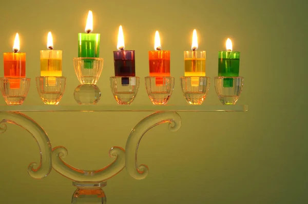 Imagem Férias Judaicas Hanukkah Fundo Com Menorah Cristal Candelabro Tradicional — Fotografia de Stock