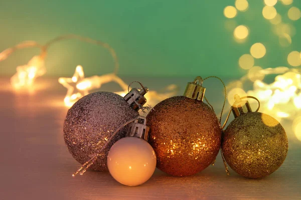 Image Christmas Festive Tree Gold Balls Decoration — Stock Photo, Image