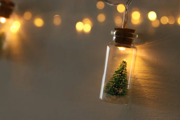 Cerrar Imagen Árbol Navidad Luz Guirnalda Tarro Masson —  Fotos de Stock