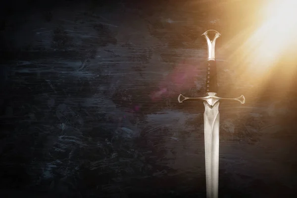 Low Key Image Silver Sword Fantasy Medieval Period — Stock Photo, Image
