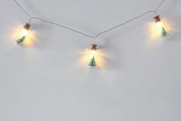 Close Beeld Van Kerstboom Het Licht Van Masson Jar Garland — Stockfoto