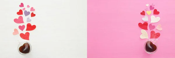 Aftelkalender Voor Valentijnsdag Concept Papieren Hart Houten Witte Roze Achtergrond — Stockfoto