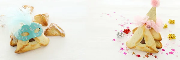 Concepto Celebración Purim Fiesta Carnaval Judío Galletas Tradicionales Hamantaschen Con — Foto de Stock