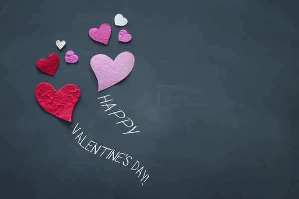 Valentine Day Concept Pink Red Paper Hearts Blackboard — Stock Photo, Image