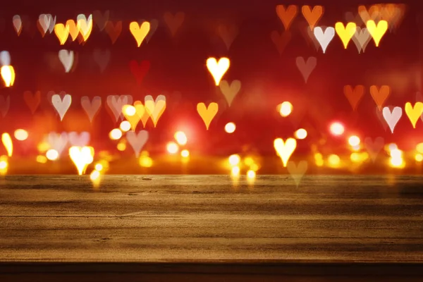 발렌타인 로맨틱 반짝이 Bokeh 소박한 테이블 디스플레이 몽타주에 — 스톡 사진