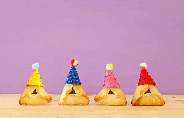 Conceito Celebração Purim Feriado Carnaval Judaico Biscoitos Tradicionais Hamantaschen Com — Fotografia de Stock