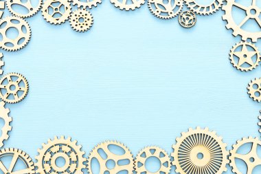 cogwheels, takım çalışması, düz yatıyordu, pastel sarı arka plan çalışma sistemi