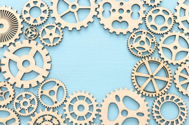 cogwheels, takım çalışması, düz yatıyordu, pastel sarı arka plan çalışma sistemi