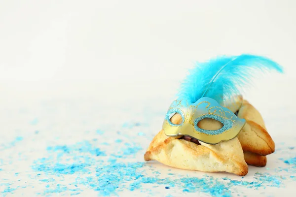 Conceito Celebração Purim Feriado Carnaval Judaico Biscoitos Hamantaschen Tradicionais Com — Fotografia de Stock