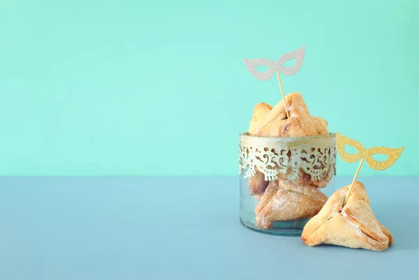 Concept Fête Pourim Fête Carnaval Juif Biscuits Hamantaschen Traditionnels Avec — Photo