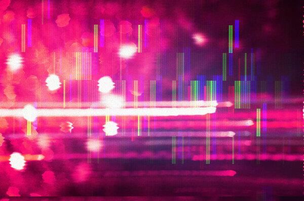 Futuristic background of the 80s retro style. Digital or Cyber Surface. neon lights and geometric pattern , test screen glitch