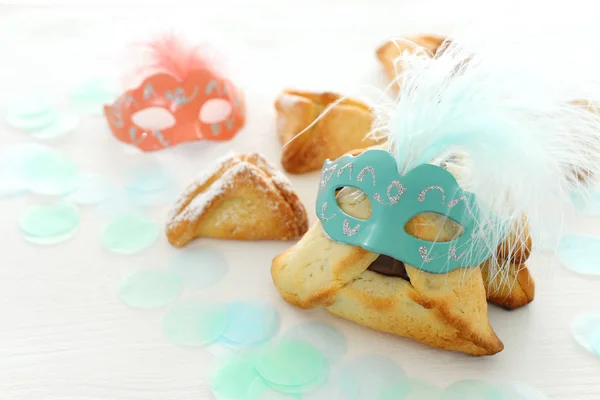 Concepto Celebración Purim Fiesta Carnaval Judío Galletas Tradicionales Hamantaschen Con — Foto de Stock