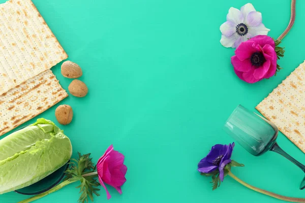 Pesah Feier Konzept Jüdischer Pessach Feiertag Draufsicht Flache Lage — Stockfoto