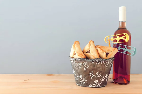 Purim Oslava Koncepce Židovský Karneval Dovolená Přes Bílý Dřevěný Stůl — Stock fotografie