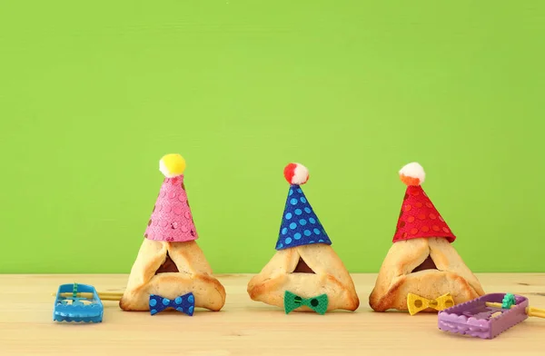 Concept Fête Pourim Fête Carnaval Juif Biscuits Hamantaschen Traditionnels Avec — Photo