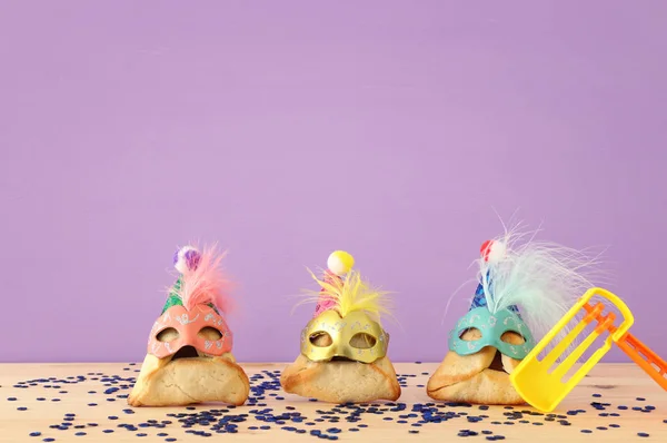 Koncepcja Święto Purim Żydowski Karnawał Holiday Tradycyjne Hamantaschen Ciasteczka Cute — Zdjęcie stockowe