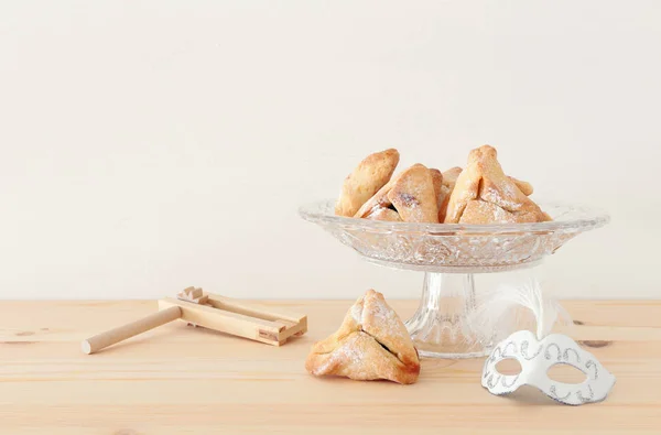 Purim Celebration Concept Jewish Carnival Holiday Wooden Table — Stock Photo, Image