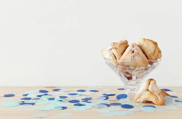 Purim Γιορτή Έννοια Εβραϊκή Καρναβάλι Holiday Παραδοσιακή Hamantaschen Cookies Πέρα — Φωτογραφία Αρχείου