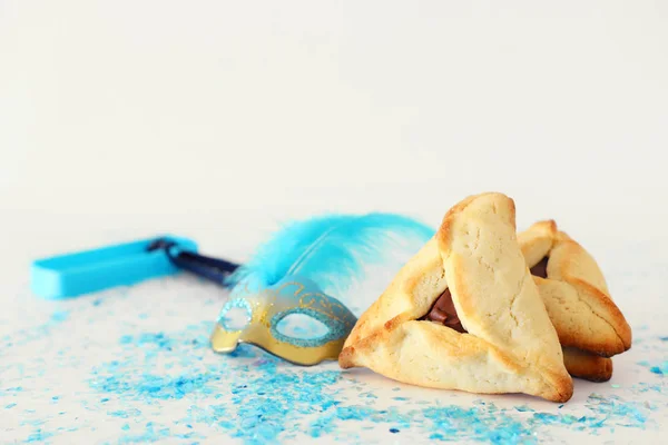 Concetto Celebrazione Purim Festa Carnevale Ebraica Biscotti Hamantaschen Tradizionali Sopra — Foto Stock