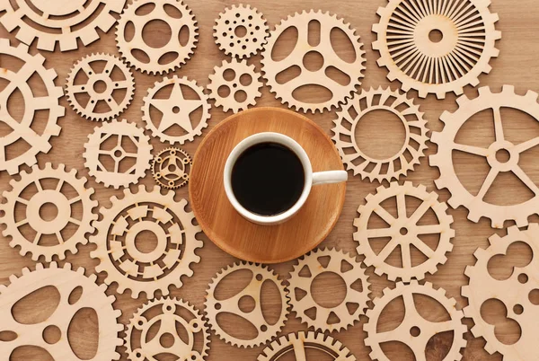 Coffee cup over wooden table . top view — Stock Photo, Image