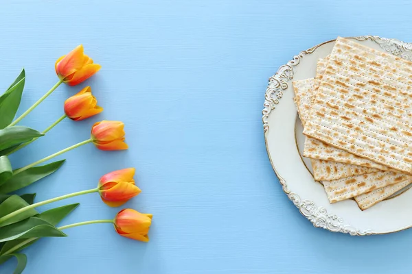 Pesah viering concept (Joodse Pascha vakantie). Bovenaanzicht, plat leggen — Stockfoto