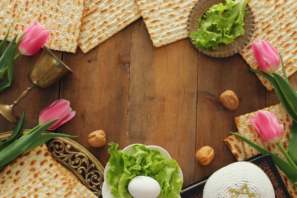 Pesah celebration concept (jewish Passover holiday). top view, flat lay — Stock Photo, Image