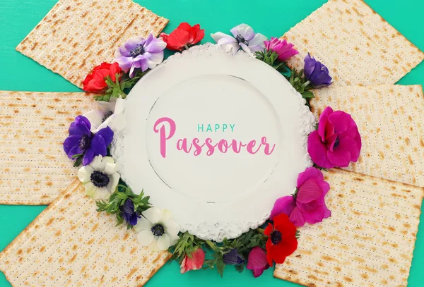 Pesah celebration concept (jewish Passover holiday). Top view, Flat lay — Stock Photo, Image