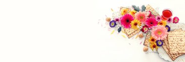 Pesah kutlama kavramı (Yahudi Fısıh Bayramı). Üstten Görünüm fl