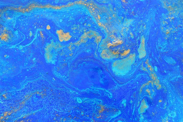 Abstrakt marbleized effekt bakgrund. Blå kreativa färger. Vacker färg med tillsats av guld — Stockfoto