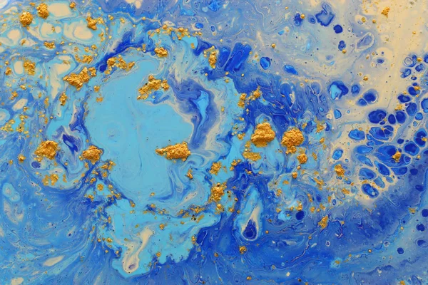 抽象大理石效果背景。蓝色创意颜色。美丽的油漆与黄金的添加 — 图库照片