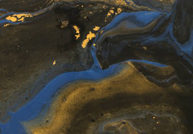 Soyut mermerleştirilmiş etki arka plan. Mavi ve siyah yaratıcı renkler. Altın ilavesi ile güzel boya