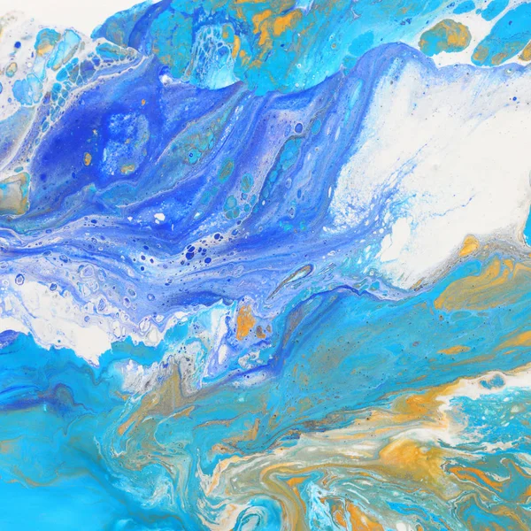 抽象大理石效果背景。蓝色和白色创意颜色。美丽的油漆与黄金的添加 — 图库照片