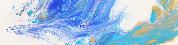 Abstrakt marbleized effekt bakgrund. Blå och vita kreativa färger. Vacker färg med tillsats av guld. Banner — Stockfoto