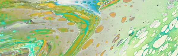 추상 대리석 효과 배경의 사진. 노란색, 녹색 및 흰색 창조적 인 색상. 아름다운 페인트. 배너 — 스톡 사진
