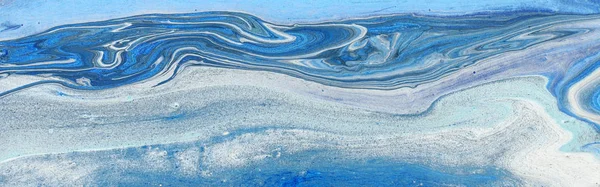 추상 대리석 효과 배경의 사진. 파란색과 흰색 창조적 인 색상입니다. 아름다운 페인트. 배너 — 스톡 사진