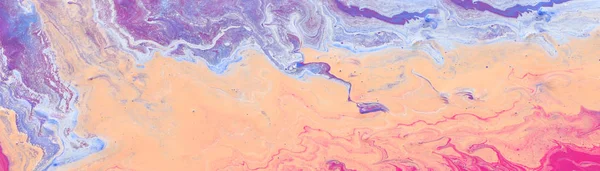 抽象的な大理石の効果の背景の写真。黄色、ピンク、紫のクリエイティブカラー。美しいペンキバナー — ストック写真