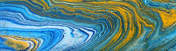 Fotografering av abstrakt, marmorert effektbakgrunn. Blå, mynte, gul og hvit kreativ farge. Nydelig maling. banner – stockfoto